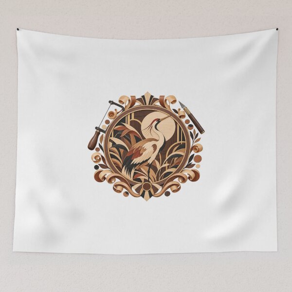 Item preview, Decorative Crane Marquetry Wood Veneer Panel designed and sold by UrbanCanvvas.