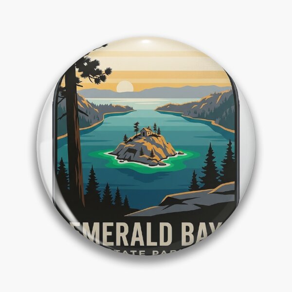 Item preview, Emerald Bay State Park California Fannette Island Vintage WPA Travel Badge designed and sold by DetourDgn.