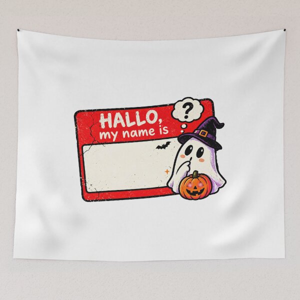 Item preview, Cute Halloween Ghost Name Tag – Spooky Pumpkin Witch Ghost Retro designed and sold by Thegoldenline.