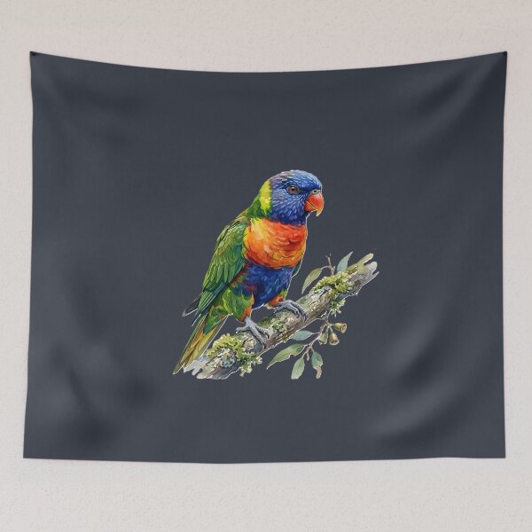 Item preview, Painterly Australian Rainbow Lorikeet on Mossy Branch Art designed and sold by VibeShift Studio.