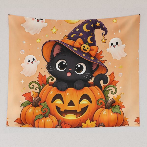 Item preview, Cute Black Cat in Jack-o'-Lantern Pumpkin designed and sold by Pure Craft.