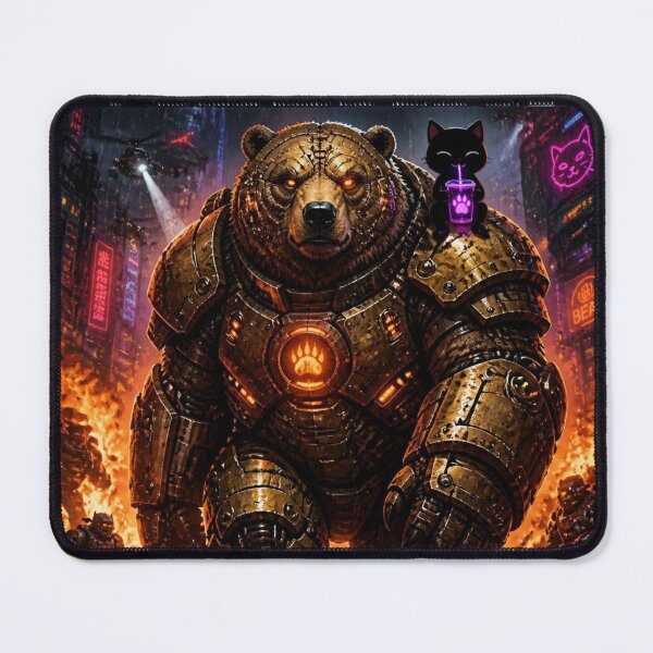 Item preview, Cyberpunk Mechanical Bear Cat Carry Funny Gaming Poster designed and sold by LazyDayzCo.