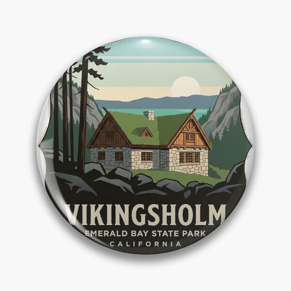 Item preview, Vikingsholm Emerald Bay State Park Lake Tahoe Heraldic Crest Sticker designed and sold by DetourDgn.