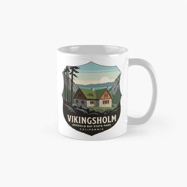 Item preview, Vikingsholm Emerald Bay State Park Lake Tahoe Heraldic Crest Sticker designed and sold by DetourDgn.