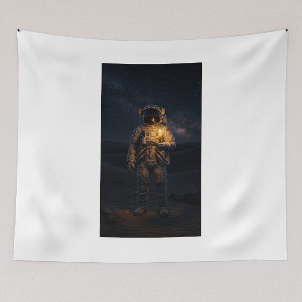 Item preview, Cosmic Solitude: Astronaut Holding Candle in Dark Galaxy Desert designed and sold by Rain-Road.