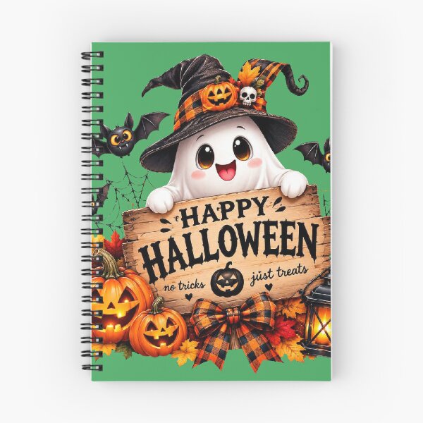 Item preview, Happy Halloween Ghost No Tricks Just Treats - Cute Witch Hat Ghost with Pumpkins designed and sold by HoMya.
