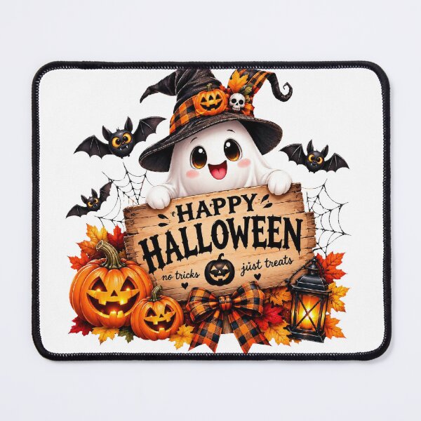 Item preview, Happy Halloween Ghost No Tricks Just Treats - Cute Witch Hat Ghost with Pumpkins designed and sold by HoMya.