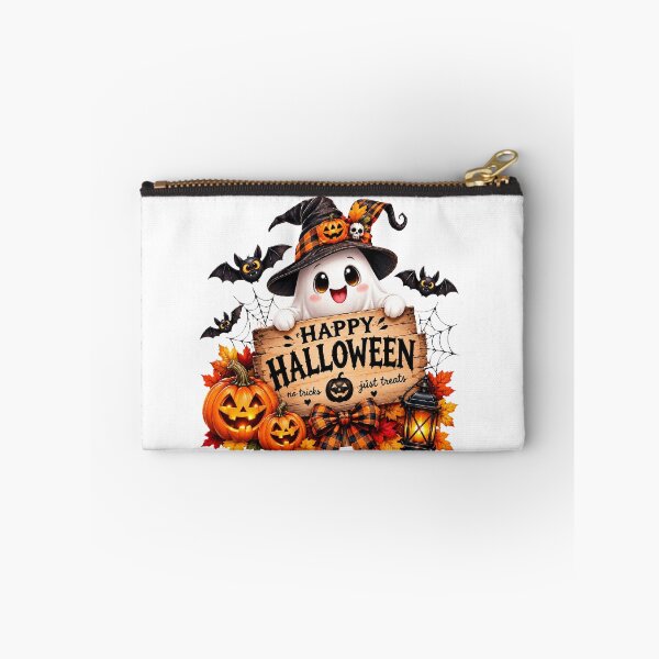 Item preview, Happy Halloween Ghost No Tricks Just Treats - Cute Witch Hat Ghost with Pumpkins designed and sold by HoMya.