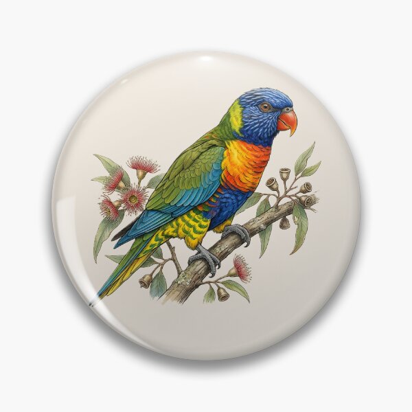 Item preview, Vintage Botanical Rainbow Lorikeet Pink Gum Blossom Art designed and sold by VibeShift Studio.