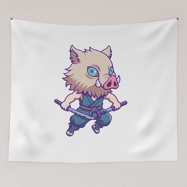 Item preview, Inosuke Hashibira Dual Swords Wild Boar Chibi Anime Art designed and sold by Rupesh-Art26.