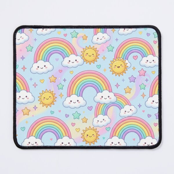 Item preview, Pastel Rainbow Clouds Smiling Sun Stars Seamless Pattern designed and sold by ShivCraftStudio.