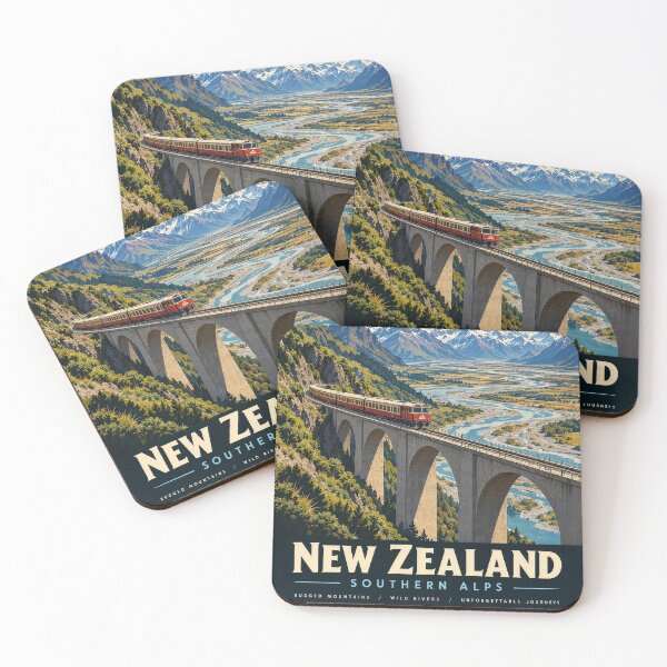 Item preview, New Zealand Southern Alps Retro Travel Poster | Vintage Alpine Railway Adventure Art designed and sold by Grand Tour Posters.