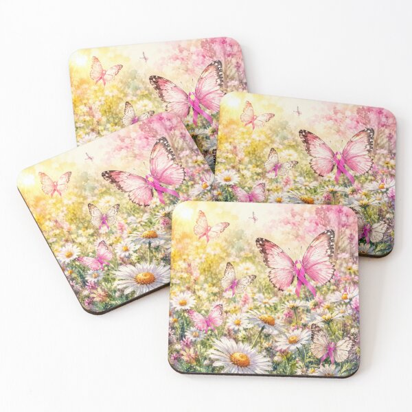 Item preview, Pink Ribbon Butterflies in a Daisy Field designed and sold by Maria Dryfhout.