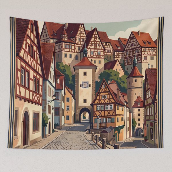Item preview, Rothenburg ob der Tauber Germany Vintage Travel – Plonlein Medieval Walled Town Romantic Road designed and sold by Bomax121.