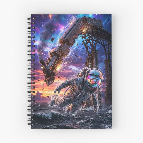 Item preview, Cosmic Ocean Junction: Astronaut & Falling Train Pop Surrealism Art designed and sold by Rain-Road.