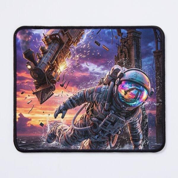 Item preview, Cosmic Ocean Junction: Astronaut & Falling Train Pop Surrealism Art designed and sold by Rain-Road.