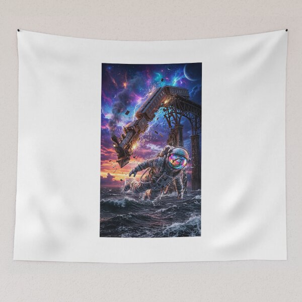 Item preview, Cosmic Ocean Junction: Astronaut & Falling Train Pop Surrealism Art designed and sold by Rain-Road.