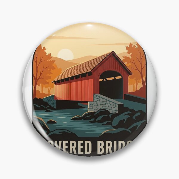 Item preview, Covered Bridge Autumn Vintage Travel Badge - New England Fall Foliage Sticker designed and sold by DetourDgn.