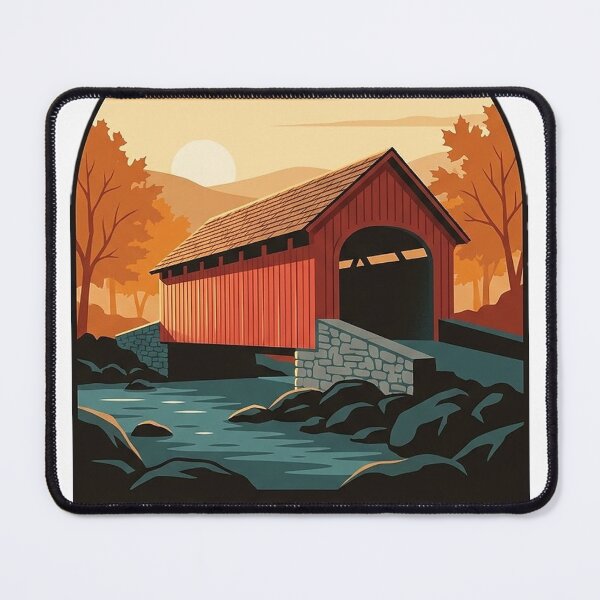 Item preview, Covered Bridge Autumn Vintage Travel Badge - New England Fall Foliage Sticker designed and sold by DetourDgn.