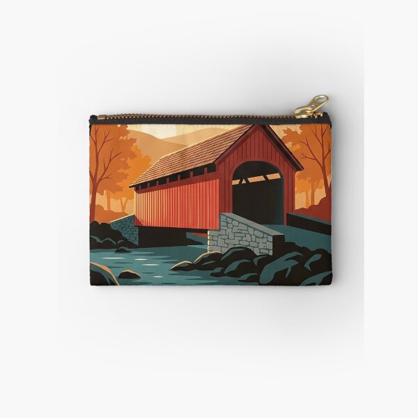 Item preview, Covered Bridge Autumn Vintage Travel Badge - New England Fall Foliage Sticker designed and sold by DetourDgn.