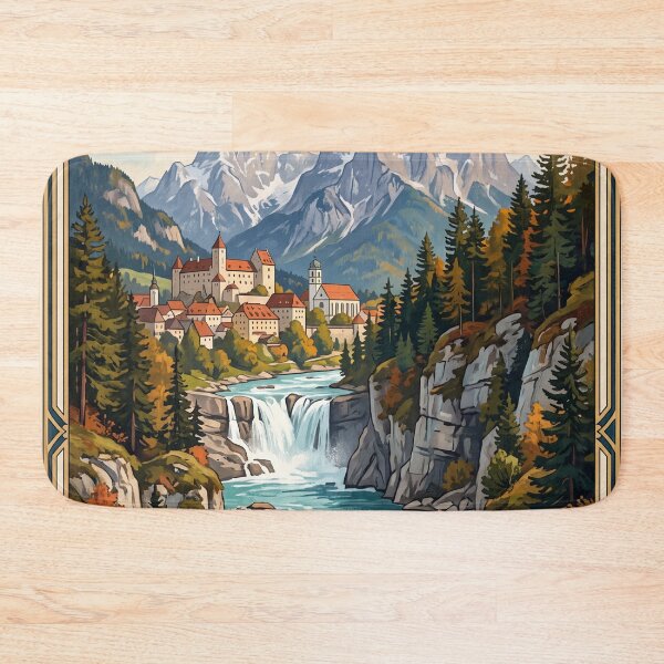 Item preview, Fussen Lechfall Germany Vintage Travel – Lech River Waterfall High Castle Old Town designed and sold by Bomax121.