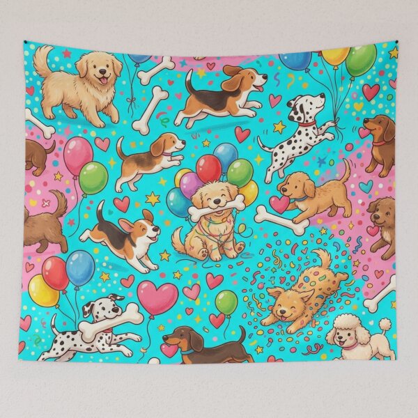 Item preview, Cute Playful Puppies Birthday Party Balloons Seamless Pattern designed and sold by ShivCraftStudio.
