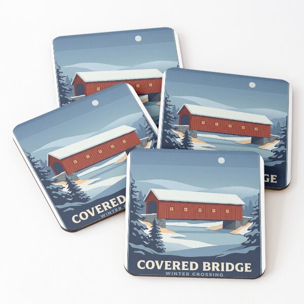 Item preview, Covered Bridge Winter Snow Vintage Poster Sticker - New England Christmas designed and sold by DetourDgn.