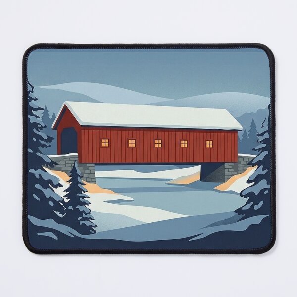 Item preview, Covered Bridge Winter Snow Vintage Poster Sticker - New England Christmas designed and sold by DetourDgn.