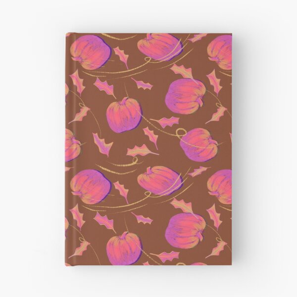 Item preview, Pink Pumpkins and Fall Leaves on Brown designed and sold by MayCartPrintArt.