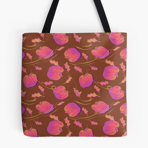 Item preview, Pink Pumpkins and Fall Leaves on Brown designed and sold by MayCartPrintArt.