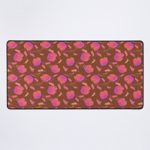 Item preview, Pink Pumpkins and Fall Leaves on Brown designed and sold by MayCartPrintArt.