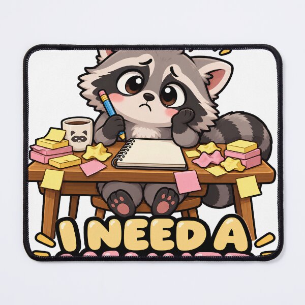 Item preview, I Need a Minute – Funny Overwhelmed Raccoon Office Worker designed and sold by LABUTI-SHOP.