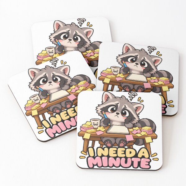 Item preview, I Need a Minute – Funny Overwhelmed Raccoon Office Worker designed and sold by LABUTI-SHOP.