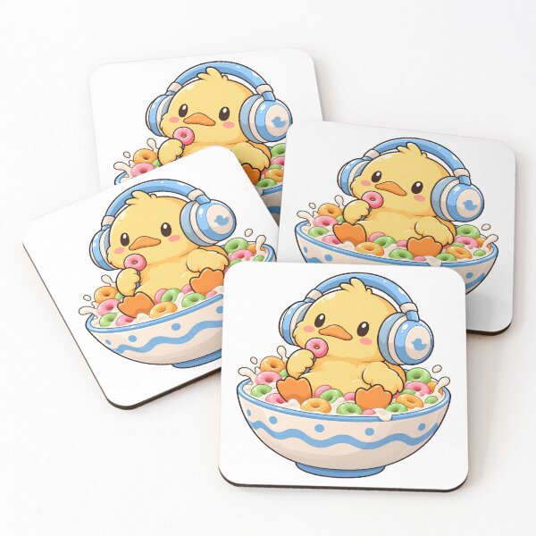 Item preview, Cute Kawaii Duck in Cereal Bowl with Headphones – Funny Chibi Animal designed and sold by Oddly Tiny Zoo.
