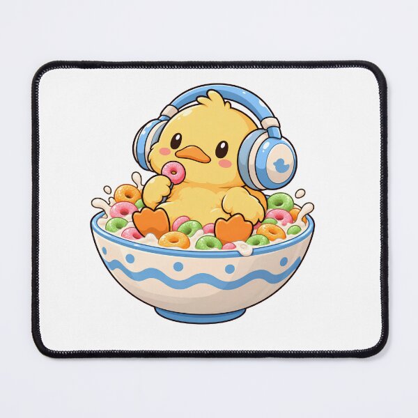 Item preview, Cute Kawaii Duck in Cereal Bowl with Headphones – Funny Chibi Animal designed and sold by Oddly Tiny Zoo.