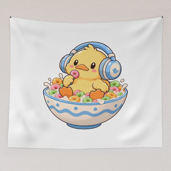Item preview, Cute Kawaii Duck in Cereal Bowl with Headphones – Funny Chibi Animal designed and sold by Oddly Tiny Zoo.
