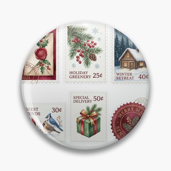 Item preview, Festive Holiday Merry Mail Faux Postage Stamps Winter Correspondence Stickers designed and sold by joy-Moons.