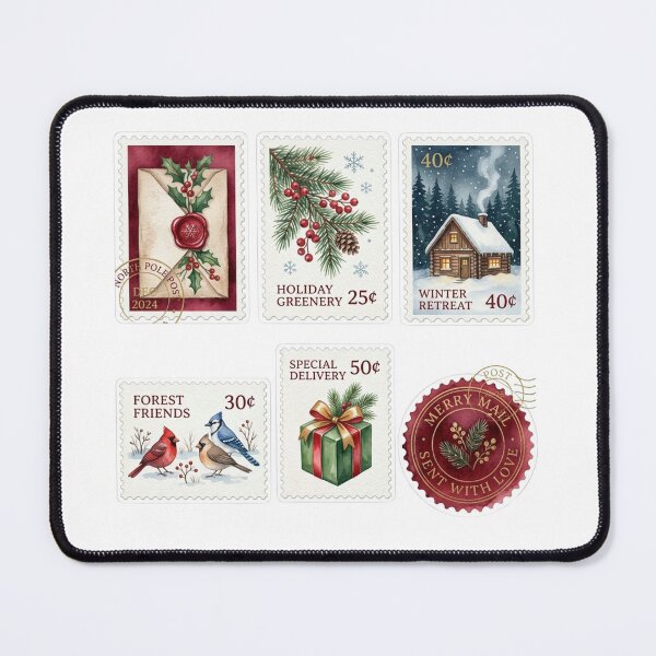 Item preview, Festive Holiday Merry Mail Faux Postage Stamps Winter Correspondence Stickers designed and sold by joy-Moons.