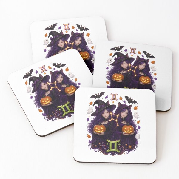 Item preview, Gemini Twin Witches Pumpkin Magic designed and sold by Zodiac Celestial Art.