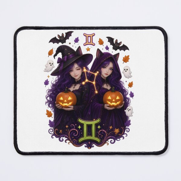Item preview, Gemini Twin Witches Pumpkin Magic designed and sold by Zodiac Celestial Art.