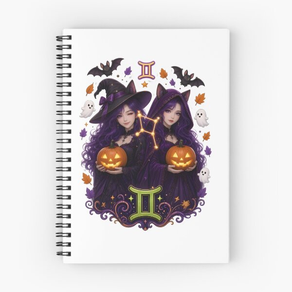 Item preview, Gemini Twin Witches Pumpkin Magic designed and sold by Zodiac Celestial Art.