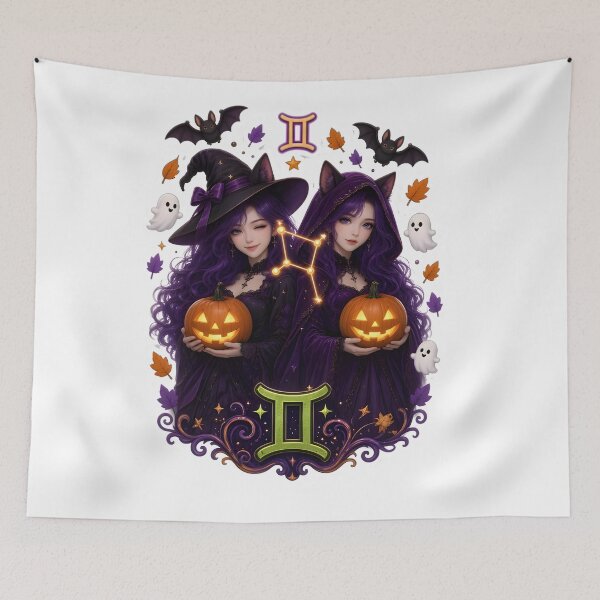 Item preview, Gemini Twin Witches Pumpkin Magic designed and sold by Zodiac Celestial Art.