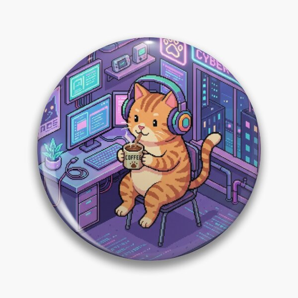 Item preview, Cyberpunk Pixel Cat Gamer Gaming Setup designed and sold by CosyCush.
