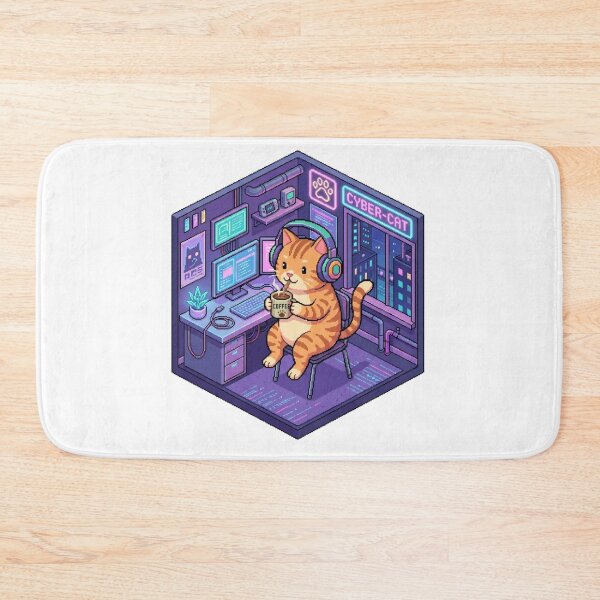 Item preview, Cyberpunk Pixel Cat Gamer Gaming Setup designed and sold by CosyCush.
