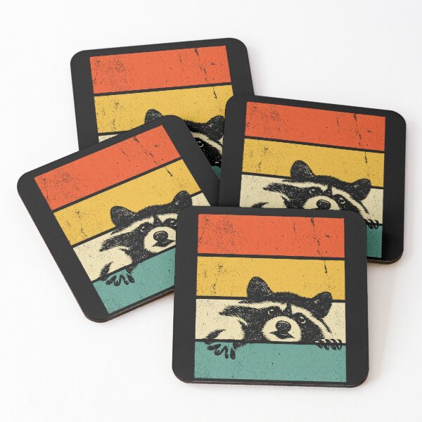 Item preview, Retro Raccoon Peeking Through Vintage Colorful Stripes designed and sold by Moizento.