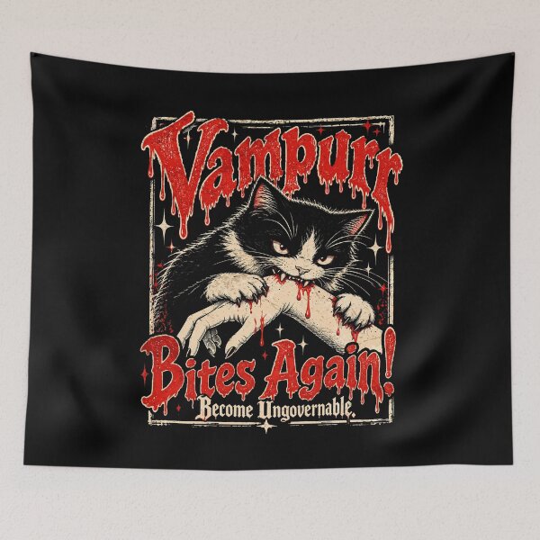 Item preview, Vampurr Bites Again Become Ungovernable Funny Halloween Cat Vampire Horror designed and sold by Ortigzitoun.