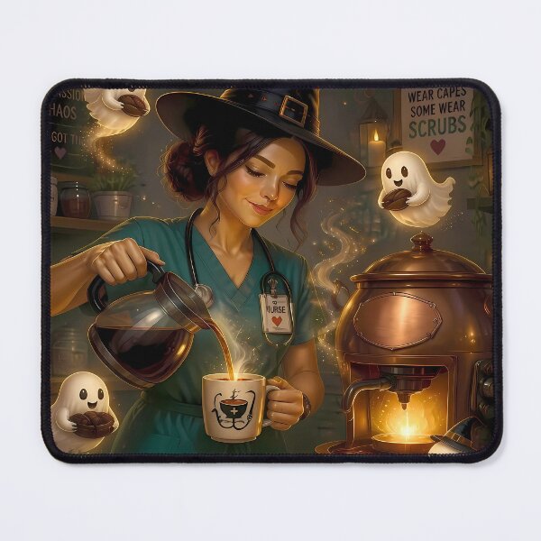 Item preview, Brewing Magic to Survive the Shift – Halloween Nurse Coffee designed and sold by Art-Arcade6.