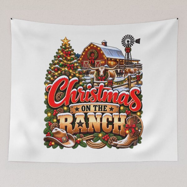 Item preview, Christmas On The Ranch Longhorn Red Barn Western Christmas designed and sold by 198tees.