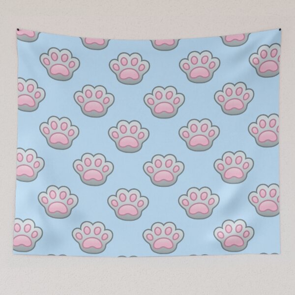 Item preview, Pattern of Gray Cat Paws Baby Blue Background - Kawaii Chibi illustration designed and sold by Agamaji.