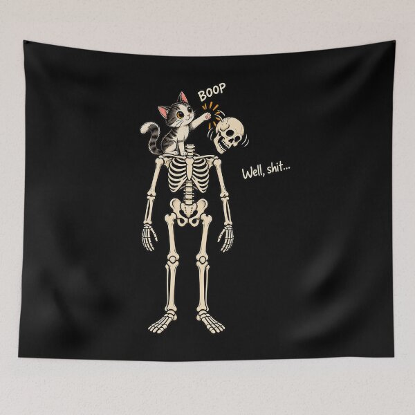 Item preview, Well Shit Cat Boop Skeleton Falling Skull Funny Halloween Cat Lover Meme designed and sold by watanabeee.